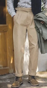 Vintage Adjustable High Waist Gurkha Pants Men's Casual Double Pleated Straight - Picture 1 of 8