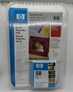 HP 58 Photo Plus Pack w/ 45 Sheets Glossy Photo Paper Exp. 9-06 Genuine HP, NEW - Picture 1 of 3