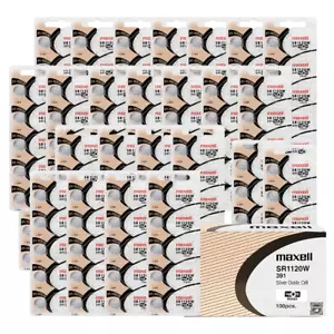 Maxell 391 SR1120W 1.55V Silver Oxide Watch Battery Button (100 Batteries) - Picture 1 of 6
