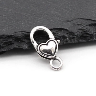 2 Stk. Herz Karabinerverschluss 27mm Antiksilber Metall Verschluss Schliesse - Bild 1 von 2