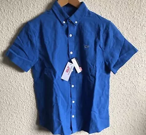 Vineyard Vines Shirt Cotton Linen Kingfisher Short Sleeve Boys Sz M - Picture 1 of 9