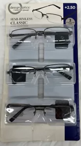 Design Optics By Foster Grant Semi-Rimless Classic +2.50, 3 Pack OPEN BOX - Picture 1 of 2