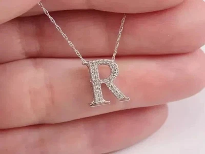 Real Moissanite 1.50Ct Round Cut Initial Custom Pendant 14k White Gold Plated - Image 1 of 4