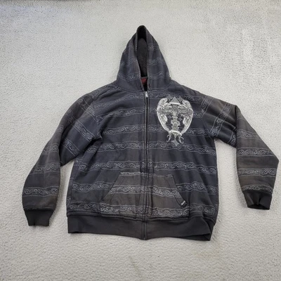 Sudadera con Capucha MMA Elite Para Hombre Grande Negra Alada Cruz Calavera Cremallera Completa Paisley Foto 1 de 4