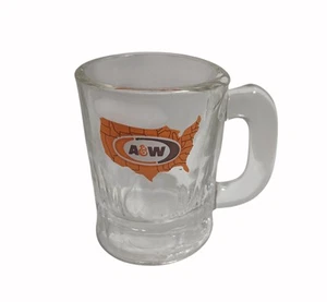 A W Root Beer Mini Glass Mug  USA Map Design Baby Bear A&W 4 OZ Frosty Soda - Picture 1 of 11