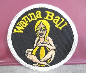 NEW Vintage Yellow & Black "Wanna Ball" Novelty Embroidered Sew-on Patch 3" - Picture 1 of 3