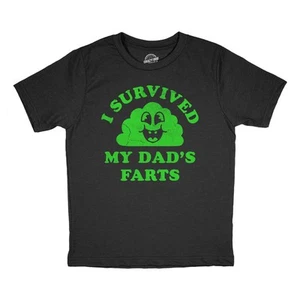 Youth Funny T Shirts I Survived My Dads Farts Sarcastic Novelty Tee for Kids - Picture 1 of 7