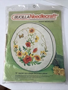 Bucilla Needlecraft Poppy Medallion 14" Round Decorator Pillow Crewel Kit NEW - Picture 1 of 10