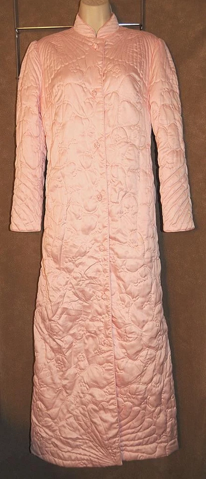 Neiman Marcus ~ Abrigo de casa rosa acolchado satinado sedoso talla pequeña larga *¡DE COLECCIÓN! Foto 1 de 1