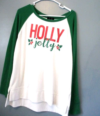 MODERN CANVAS HOLLY JOLLY CHRISTMAS LONG SLEEVE T-SHIRT SIZE L - Image 1 of 4