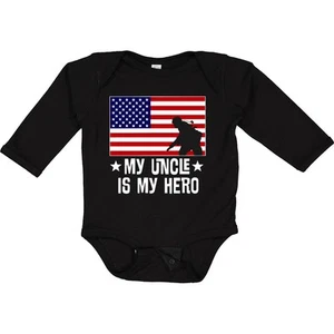 Inktastic Military Uncle Is My Hero US Flag Long Sleeve Creeper Deployed Veteran - Picture 1 of 8