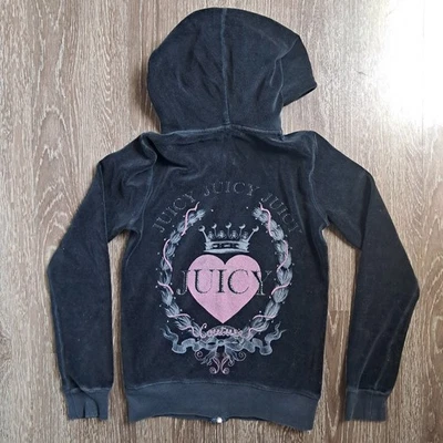 Vintage Y2K Juicy Couture Black Velour Zip Hoodie Girls Youth 8 - Image 1 of 4
