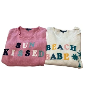 Simply Southern KONVOLUT Pullover rosa sonnengeküsst/Strandbabe bestickt V-Ausschnitt S/M - Bild 1 von 7