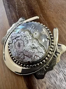 Western Style Horseshoe With Agate Center Stone Belt Buckle Vintage 1970's - Picture 1 of 6