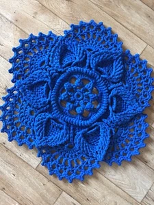 80cm Designer hand made crochet Chunky carpet rug mat Royal Blue T-shirt Yarn - Picture 1 of 7