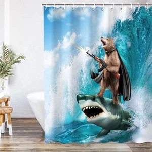 Funny Shower Curtain Kids Shower Curtains Set with 12 Hooks Bear Shower Curta... - Picture 1 of 7