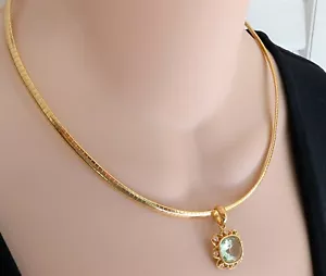 Nolan Miller Delicate Faux Peridot Enhancer/Pendant Gold EP Omega Necklace 18" - Picture 1 of 4