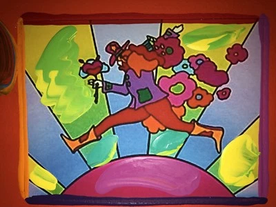 Peter Max, "FLOWER JUMPER OVER SUNRISE" Pintura Sobrepintura Firmada Medios Mixtos  Foto 1 de 4