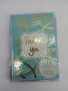 Molly & Rex Teal Gold Thank You Cards 12 Count - Picture 1 of 14