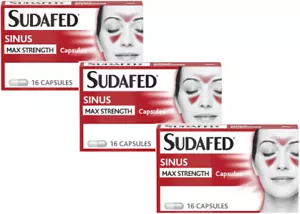 X3 Sudafed Sinus Max Strength 16 Capsules - Effective Nasal Congestion Relief - Picture 1 of 5