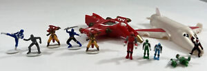 2002 Power Rangers Red Hawk Micro Mini Zord Plane Handheld Game w 9 Misc Figures