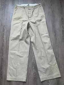 Vintage 40s 50s Button Fly Chino Military Army Khaki Pants Uniform WWII Korean W - Picture 1 of 10