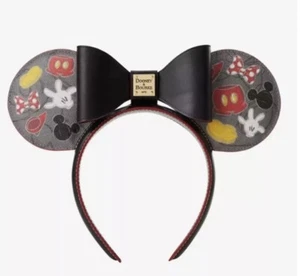Disney Dooney & Bourke Sketch Print Leather Mickey Minnie Ears Headband - Picture 1 of 3