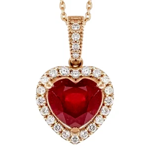 Valentine 0.50ct Natural Round Diamond 14k Yellow Gold Ruby Heart Pendant - Picture 1 of 3