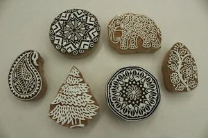 6er Set Holzdruck Stempel Stoffdruck Mehndi Ton Spielzeug - Bild 1 von 28