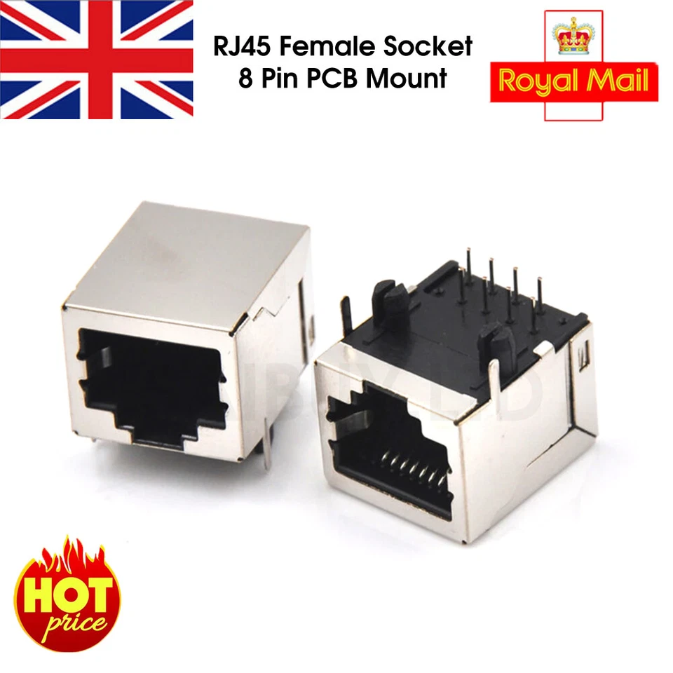 RJ45 Shielded 8P8C PCB Connectors - Ethernet Socket 8-pin