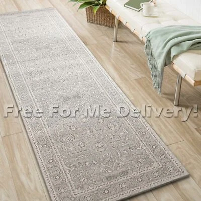 SULIS FLORAL MEDALLION GREY TRADITIONAL RUG RUNNER (L) 80x400cm **FREE DELIVERY* - Image 1 of 4