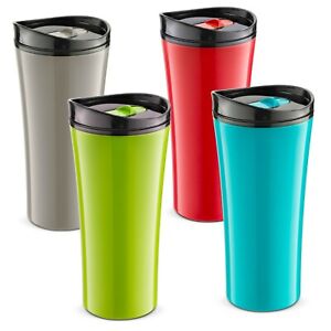  Set of FOUR color Travel coffee mug. Double wall  travels mugs. Leak proof. 