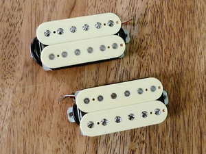 HUMBUCKER PICKUP SET VINTAGE WHITE ALNICO 8 NICKEL BASEPLATE 4 CONDUCTOR WIRED - Picture 1 of 3
