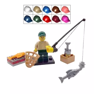 Fisherman Angler Cake Topper Made With LEGO Bricks Male & Fishing Rod BBQ Net - Bild 1 von 3
