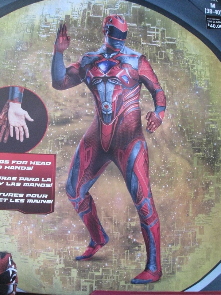 Mens Red Power Ranger Halloween Costume Suit Mask Disguise XL H1