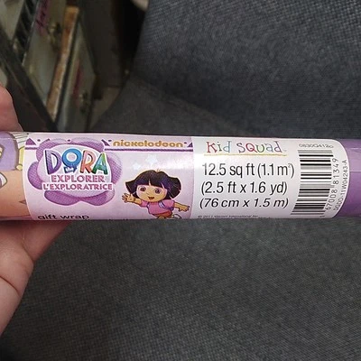 DORA THE EXPLORER WRAPPING PAPER ROLL GIFT WRAP Purple 12.5 SQ FT NEW - Image 1 of 2
