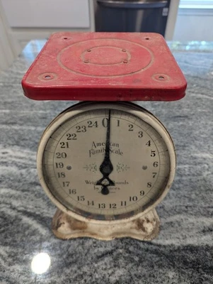 Antique / Vintage White and Red Farmhouse American Family Scale 25lb - Image 1 of 4