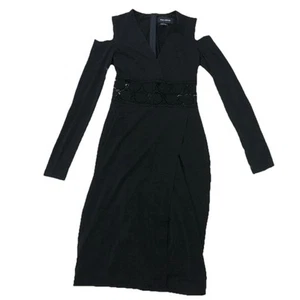 Yigal Azrouel Dress Sheath Black Cold Shoulder Lace Sheer Waist Whimsy Evening - Picture 1 of 10