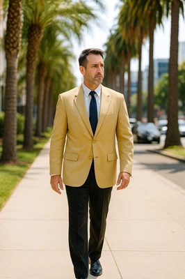 Mazzoni Hombres 44L Tostado Poliéster Imitación Gamuza Sensación Traje Abrigo Blazer Chaqueta Informal De Colección Foto 1 de 4