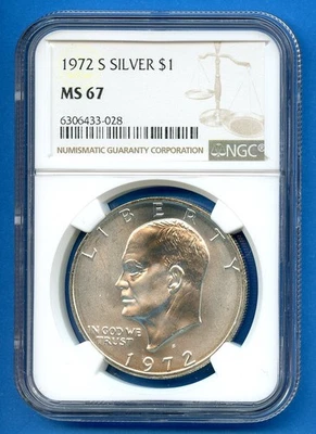 1972 S NGC MS67 Eisenhower Ike Dollar $1 US Mint Silver Coin 1972-S MS-67 - Image 1 of 3