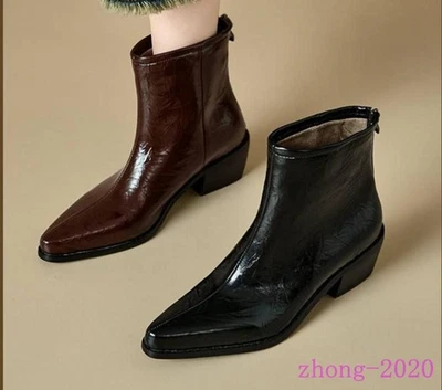 Botas al tobillo formales informales con cremallera trasera punta puntiaguda de cuero sintético para mujer Foto 1 de 4