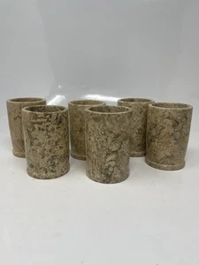 Set Of 6 Fossilized Rock Stone Tumblers Beige Tan - Picture 1 of 9