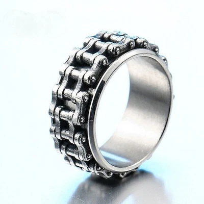 Motorcycle Chain Spinning Ring Stainless Steel Biker Chain Spinner Wedding Ring - Image 1 of 3