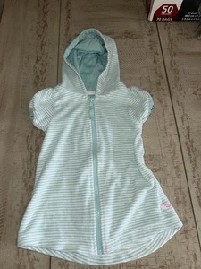 Girls ruffle butts blue and white striped hooded cover up- size 12-18 mo - Picture 1 of 3