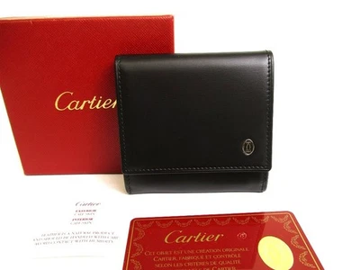 Auténtico Monedero Cartier Pasha de Cartier Cuero Negro Plata H/W #a948 Foto 1 de 4
