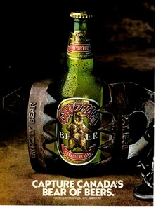 Publicidad impresa de revista vintage Grizzly Beer Canadian Lager Trap 1985 - Imagen 1 de 1