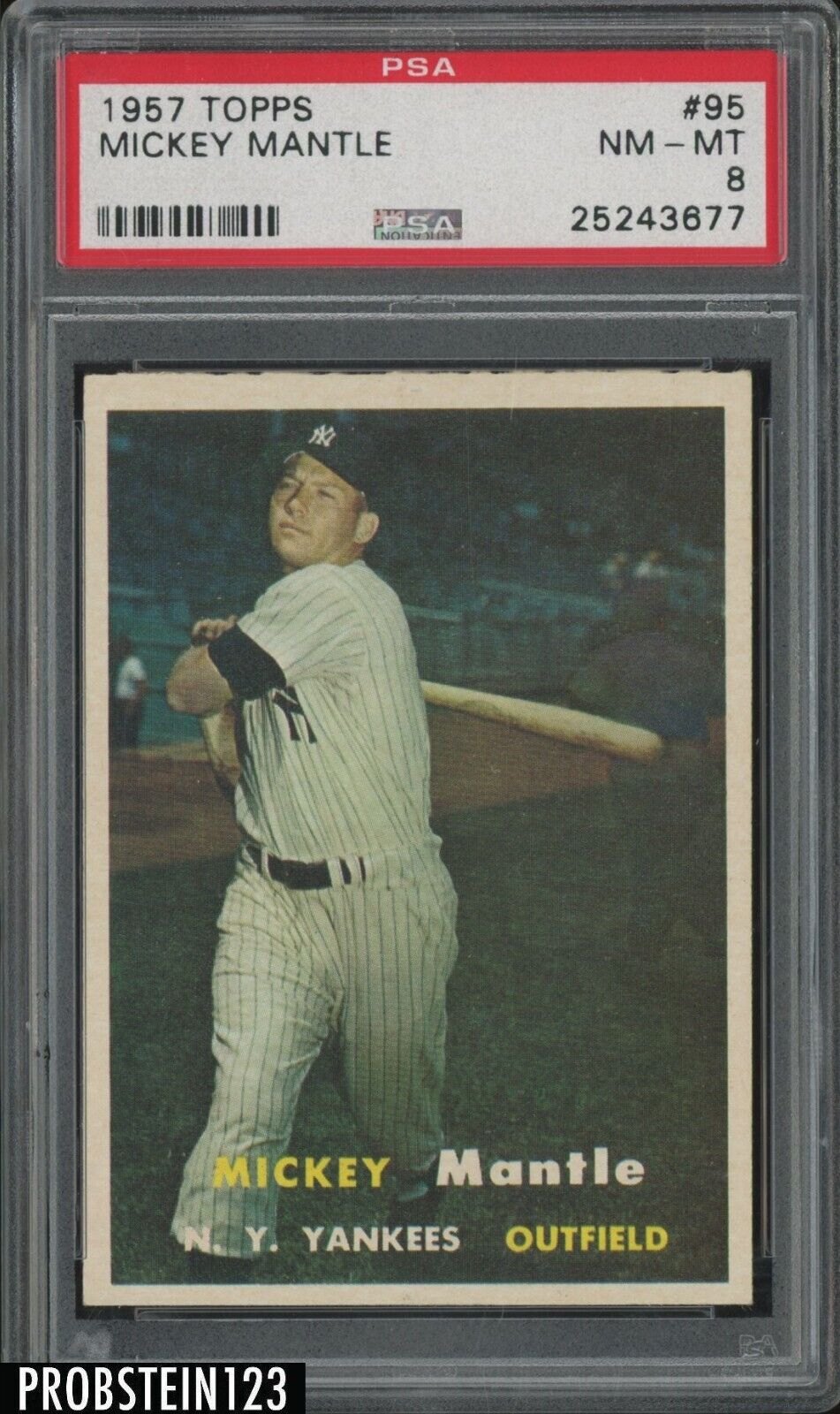 1957 Topps #95 Mickey Mantle New York Yankees HOF PSA 8 NM-MT " LOOKS NICER "