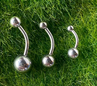 Simple Surgical Steel Double Ball Belly Ring Curved Barbell Pierced Navel  - Image 1 of 4