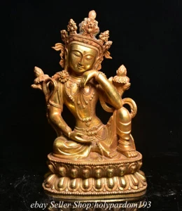 14" Old Tibet Bronze Gilt Free Seat Guan Yin Kwan-yin Boddhisattva Statue  - Picture 1 of 11