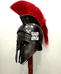 Medieval Greek Corinthian Helmet with Red Plume Replica Roman Spartan Helmet - Imagen 1 de 4